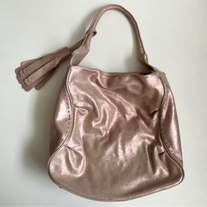 Shimmer Pink Vegan Leather Hobo Bag
